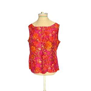 Kate Hill Tequila Sunrise Orange Pink  Print Silk Sleeveless Blouse NWT Size 14